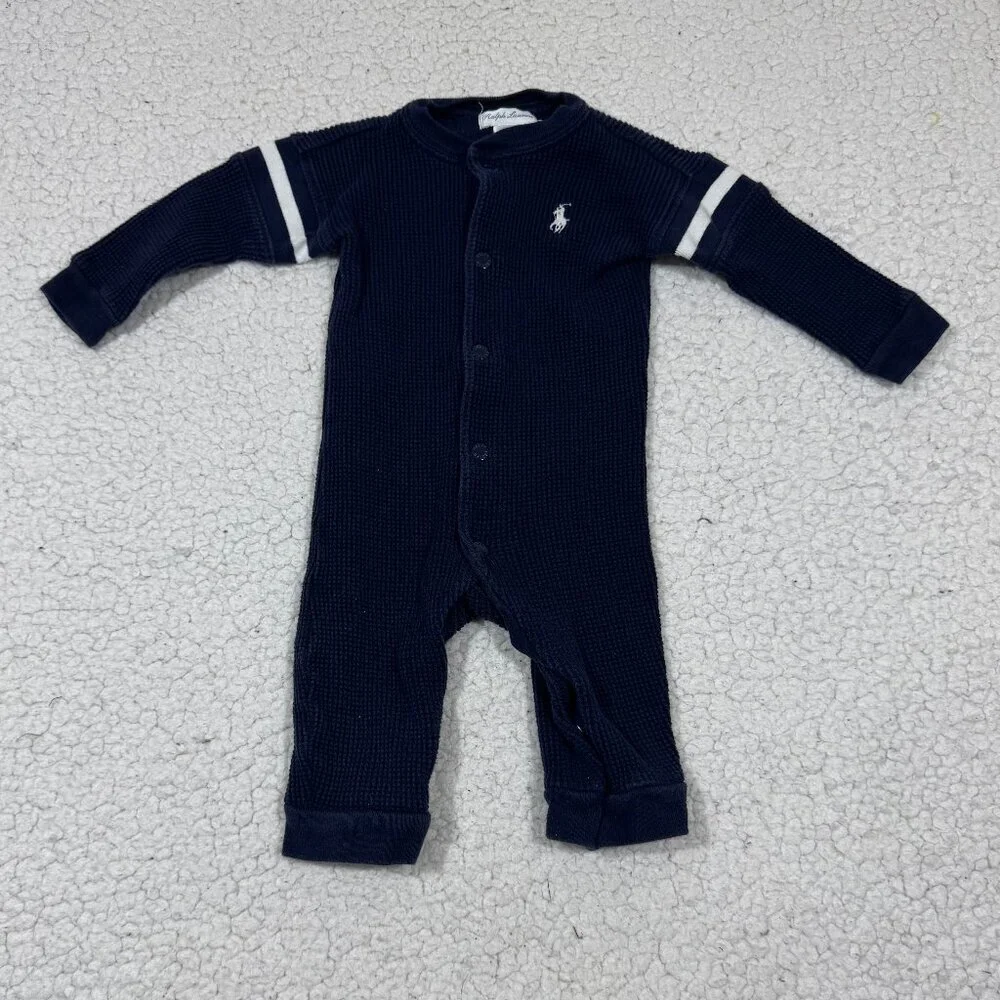 Ralph Lauren Waffle Baby Footless Sleep and Play One piece Boy Size 6m Navy Blue